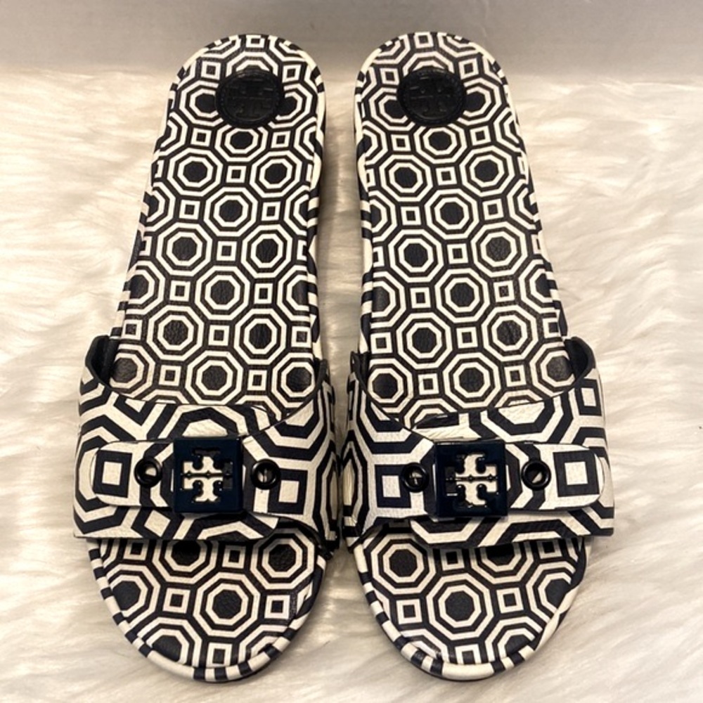 Tory Burch Noah Navy Leather Slides Size 7 1/2 - Picture 7 of 16